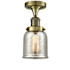 Innovations Lighting Small Bell Single Light 5" Wide Semi-Flush Ceiling Fixture Antique Brass / Silver Mercury