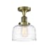 Innovations Lighting Bell 8" Wide Semi-Flush Ceiling Fixture Antique Brass / Clear Deco Swirl