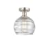 Innovations Lighting Athens 8" Wide Semi-Flush Globe Ceiling Fixture Brushed Satin Nickel / Clear Deco Swirl