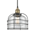 Innovations Lighting Bell Cage 9" Wide Cage Mini Pendant Black Antique Brass / Clear
