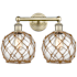 Innovations Lighting Farmhouse Rope 2 Light 17" Wide Vanity Light Antique Brass / Clear Glass with Brown Rope