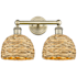 Innovations Lighting Woven Rattan 2 Light 17" Wide Vanity Light Antique Brass / Natural