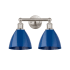 Innovations Lighting Plymouth Dome 2 Light 17" Wide Vanity Light Brushed Satin Nickel / Blue