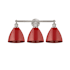 Innovations Lighting Plymouth 3 Light 26" Wide Vanity Light Brushed Satin Nickel / Red