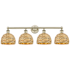 Innovations Lighting Woven Rattan 4 Light 35" Wide Vanity Light Antique Brass / Natural
