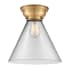 Innovations Lighting Cone 12" Wide Semi-Flush Ceiling Fixture Brushed Brass / Clear
