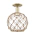 Innovations Lighting Farmhouse Rope 10" Wide Semi-Flush Globe Ceiling Fixture Antique Brass / Clear Glass with Brown Rope