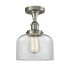 Innovations Lighting Large Bell 8" Wide Semi-Flush Ceiling Fixture Brushed Satin Nickel / Clear