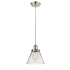 Innovations Lighting Large Cone 8" Wide Mini Pendant - Cord Hung Brushed Satin Nickel / Clear