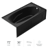 Jacuzzi 72" x 36" Amiga Three Wall Alcove Soaking Bathtub with Right Drain Black