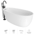 Jacuzzi Signature 67" Free Standing Acrylic Soaking Tub with Matte Black Free Standing Tub Filler and Handshower, Reversible Drain, Drain Assembly and Overflow White