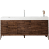 James Martin Vanities Linear 72" Single Basin Wood Vanity Set with USB/Electrical Outlet and Glossy White Solid Surface Vanity Top Mid Century Walnut