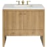 James Martin Vanities Hudson 36" Single Basin Ash Wood Vanity Set with 3 cm Ethereal Noctis Quartz Vanity Top, Rectangular Sink, USB Port and Electrical Outlet Light Natural Oak