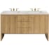 James Martin Vanities Hudson 60" Double Basin Ash Wood Vanity Set with 3 cm Pearl Jasmine Quartz Vanity Top, Rectangular Sinks, USB Port and Electrical Outlet Light Natural Oak
