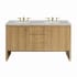 James Martin Vanities Hudson 60" Double Basin Wood Vanity Set with 3cm Victorian Silver Silestone Quartz Vanity Top, Rectangular Sinks, USB Port and Electrical Outlet Light Natural Oak