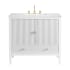 James Martin Vanities Myrrin 36" Single Basin Wood Vanity Set with 3cm Arctic Fall Solid Surface Vanity Top, Rectangular Sink and Electrical Outlet - 8" Faucet Centers Bright White