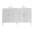 James Martin Vanities Myrrin 60" Double Basin Wood Vanity Set with 3cm Carrara White Marble Vanity Top, Rectangular Sinks and Electrical Outlet - 8" Faucet Centers Bright White