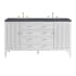 James Martin Vanities Myrrin 60" Double Basin Wood Vanity Set with 3cm Charcoal Soapstone Silestone Quartz Vanity Top and Rectangular Sinks - 8" Faucet Centers Bright White