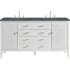 James Martin Vanities Myrrin 60" Free Standing Double Basin Poplar Wood Vanity Set with Parisien Bleu Stone Composite Top, Rectangular Sinks, and FreePower Wireless Charger Bright White