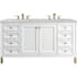 James Martin Vanities Chicago 60" Free Standing Double Basin Vanity Set with Victorian Silver Stone Composite Top and Rectangular Sinks Glossy White