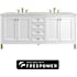 James Martin Vanities Chicago 72" Free Standing Double Basin Poplar Wood Vanity Set with Eternal Jasmine Pearl Silestone Top, Rectangular Sinks, and Matching Mirrors Glossy White