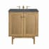 James Martin Vanities Laurent 30" Single Basin Wood Vanity Set with 3cm Parisien Bleu Silestone Quartz Vanity Top, Rectangular Sink, USB Port and Electrical Outlet Light Natural Oak