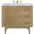 James Martin Vanities Laurent 36" Free Standing or Wall Mounted Single Basin Wood Vanity Set with 3cm Carrara White Natural Stone Vanity Top and Rectangular Sink Light Natural Oak