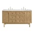 James Martin Vanities Laurent 60" Free Standing Double Basin Poplar Wood Vanity Set with Solid Surface Top and Rectangular Sinks Light Natural Oak