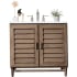 James Martin Vanities Portland 36" Free Standing Single Basin Vanity Set with Birch and Poplar Cabinet, and Eternal Jasmine Pearl Quartz Vanity Top Whitewashed Walnut