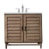 James Martin Vanities Portland 36" Free Standing Single Basin Hardwood Vanity Set with 3 cm Ethereal Noctis Quartz Vanity Top and Rectangular Sink Whitewashed Walnut