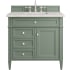 James Martin Vanities Brittany 36" Single Basin Poplar Wood Vanity Set with 3 cm Pearl Jasmine Quartz Vanity Top and Rectangular Sink Smokey Celadon
