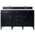 James Martin Vanities Brittany 60" Double Basin Poplar Wood Vanity Set with 3 cm Eternal Marfil Quartz Vanity Top and Rectangular Sinks Black Onyx