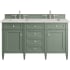 James Martin Vanities Brittany 60" Double Basin Poplar Wood Vanity Set with 3 cm Pearl Jasmine Quartz Vanity Top and Rectangular Sinks Smokey Celadon