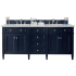 James Martin Vanities Brittany 72" Double Basin Poplar Wood Vanity Set with 3cm White Zeus Quartz Vanity Top and Rectangular Sinks Victory Blue