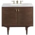 James Martin Vanities Amberly 36" Free Standing or Wall Mounted Single Basin Rubberwood Vanity Set with 3cm Arctic Fall Solid Surface Vanity Top and Rectangular Sink Mid-Century Walnut