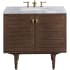 James Martin Vanities Amberly 36" Free Standing or Wall Mounted Single Basin Rubberwood Vanity Set with 3cm Carrara White Natural Stone Vanity Top and Rectangular Sink Mid-Century Walnut
