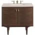 James Martin Vanities Amberly 36" Free Standing or Wall Mounted Single Basin Rubberwood Vanity Set with 3cm Eternal Marfil Quartz Vanity Top and Rectangular Sink Mid-Century Walnut