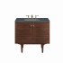 James Martin Vanities Amberly 36" Single Basin Wood Vanity Set with 3cm Parisien Bleu Silestone Quartz Vanity Top, Rectangular Sink, USB Port and Electrical Outlet Mid-Century Walnut