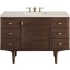 James Martin Vanities Amberly 48" Free Standing or Wall Mounted Single Basin Rubberwood Vanity Set with 3cm Eternal Marfil Quartz Vanity Top and Rectangular Sink Mid-Century Walnut