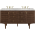 James Martin Vanities Amberly 60" Free Standing or Wall Mounted Double Basin Rubberwood Vanity Set with 3cm Pearl Jasmine Quartz Vanity Top and Rectangular Sinks Mid-Century Walnut