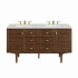 James Martin Vanities Amberly 60" Double Basin Wood Vanity Set with 3cm Lime Delight Silestone Quartz Vanity Top, Rectangular Sinks, USB Port and Electrical Outlet Mid-Century Walnut