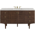 James Martin Vanities Amberly 60" Free Standing or Wall Mounted Single Basin Rubberwood Vanity Set with 3cm Pearl Jasmine Quartz Vanity Top and Rectangular Sink Mid-Century Walnut