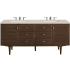 James Martin Vanities Amberly 72" Free Standing or Wall Mounted Double Basin Rubberwood Vanity Set with 3cm Eternal Marfil Quartz Vanity Top and Rectangular Sinks Mid-Century Walnut