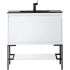 James Martin Vanities Mantova 36" Single Basin Poplar Wood Vanity Set with Charcoal Black Composite Stone Vanity Top, Matte Black Base and Rectangular Sink Glossy White