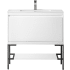 James Martin Vanities Mantova 36" Single Basin Poplar Wood Vanity Set with Glossy White Composite Stone Vanity Top, Matte Black Base and Rectangular Sink Glossy White