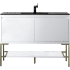 James Martin Vanities Mantova 48" Single Basin Poplar Wood Vanity Set with Charcoal Black Composite Stone Vanity Top, Champagne Brass Base and Rectangular Sink Glossy White