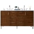James Martin Vanities Metropolitan 60" Free Standing or Wall Mounted / Floating Double Basin Vanity Set with Wood Cabinet and Arctic Fall Stone Composite Vanity Top American Walnut