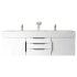 James Martin Vanities Columbia 60" Wall Mounted Double Basin Vanity Set with Cabinet and Stone Composite Vanity Top Glossy White