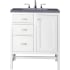 James Martin Vanities Addison 30" Free Standing Single Basin Hardwood Vanity Set with 1-3/16" Charcoal Soapstone Quartz Top, and Electrical Outlet Glossy White