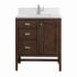 James Martin Vanities Addison 30" Single Basin Wood Vanity Set with 3cm White Zeus Silestone Quartz Vanity Top, Backsplash, Rectangular Sink, USB Port and Outlet Mid-Century Acacia